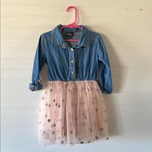 Blue Denim and Pink Tulle Dress with Stars